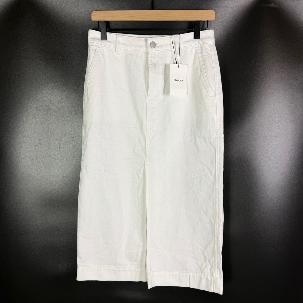 Theory Trouser Skirt Optic White Drape Denim Midi Womens Sz 26 - Picture 2 of 9